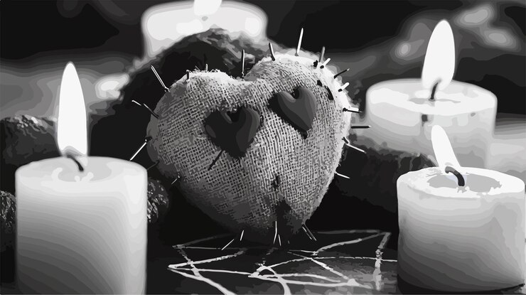 Vetor uma vela em forma de coração com um coração e velas no fundo