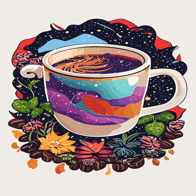 Uma xícara de café com fundo colorido vector tshirt design gerado por ai