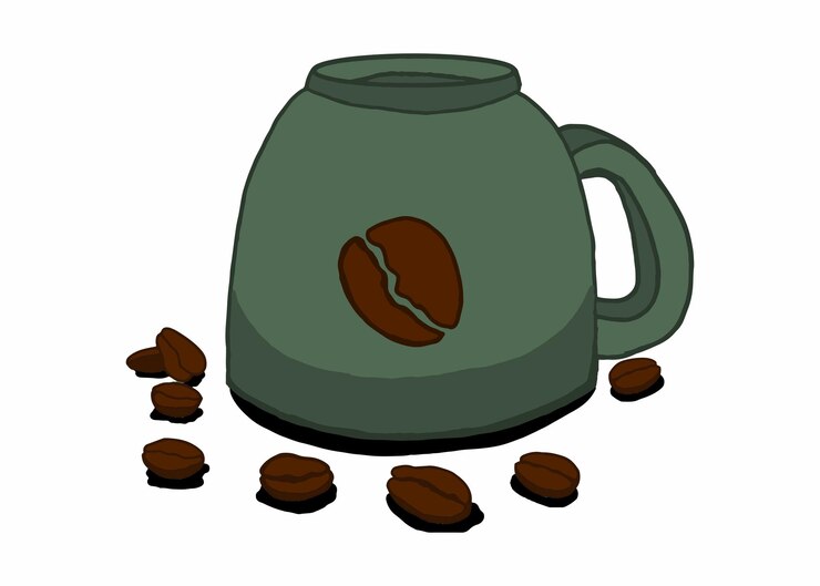Vetor uma xícara de café e o vetor do grão de café