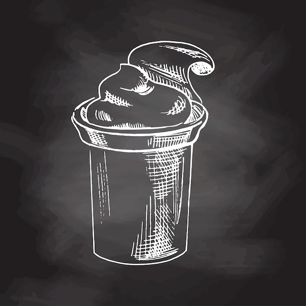 Vetor uma xícara de iogurte de creme azedo, esboço de quadro de tinta, ilustração desenhada à mão