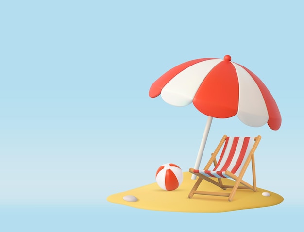 Umbrela de praia 3D e cadeira e bola
