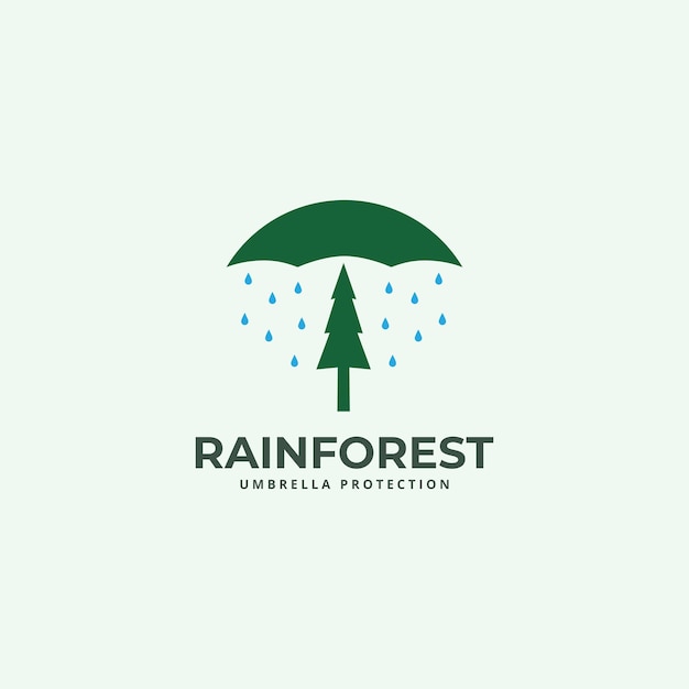 Vetor umbrelha de chuva com logotipo de árvore ilustração vetorial de ícone de floresta tropical