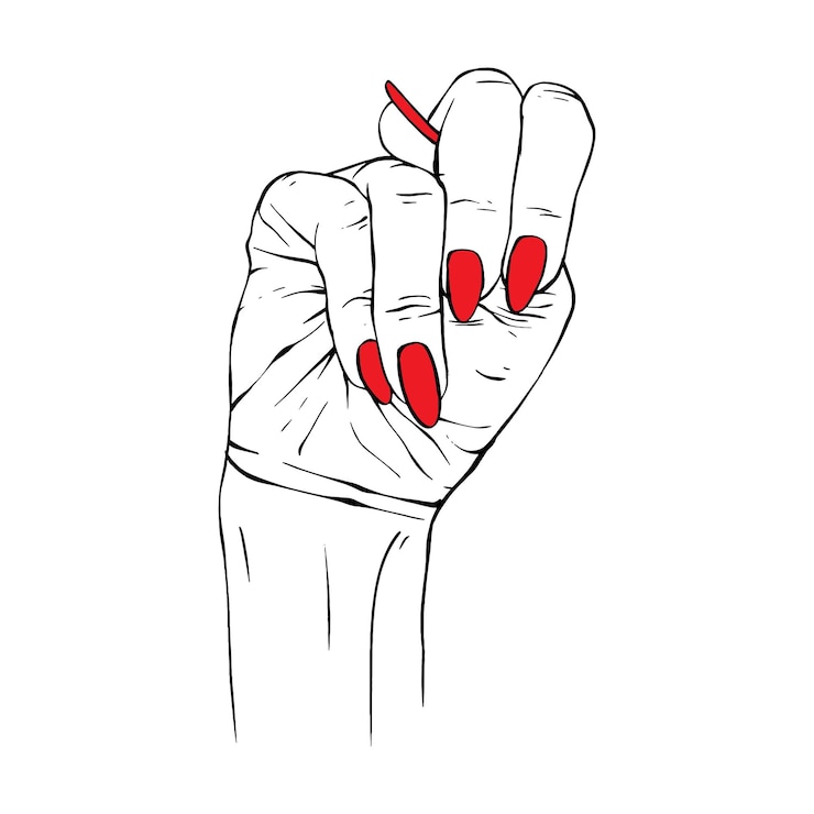 Vetor unhas vermelhas compridas desenhadas à mão esboço de gesto ilustração vetorial arte de linha