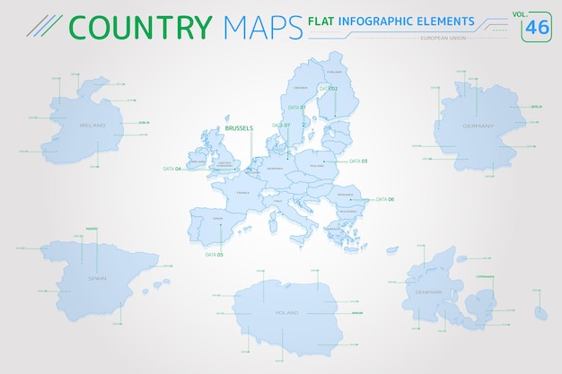 União europeia irlanda espanha dinamarca polônia e alemanha mapas vetoriais