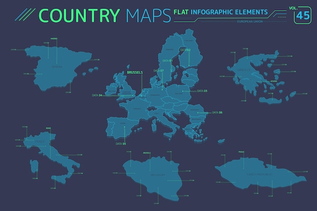 União Europeia itália grécia república tcheca bélgica e espanha mapas vetoriais