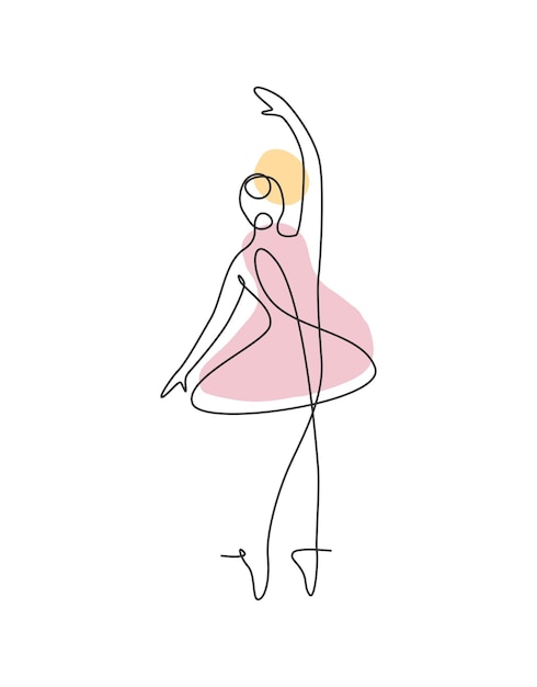 Vetor Única linha contínua desenhando uma linda bailarina em estilo de dança de balé vetor de dançarina de beleza