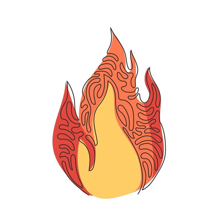 Vetor única linha desenho chama de fogo chama vermelha em estilo abstrato fogo plano vetor de arte moderna