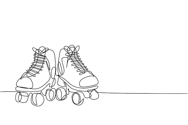 Vetor Único par de desenho de linha contínua de sapatos de patins quad antigos vetor de design de esporte extremo