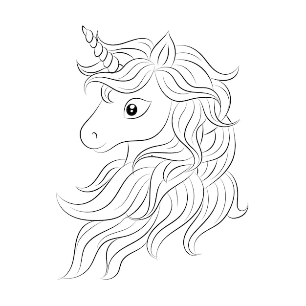 Unicorn kids coloring page vector design imprimível em branco para crianças