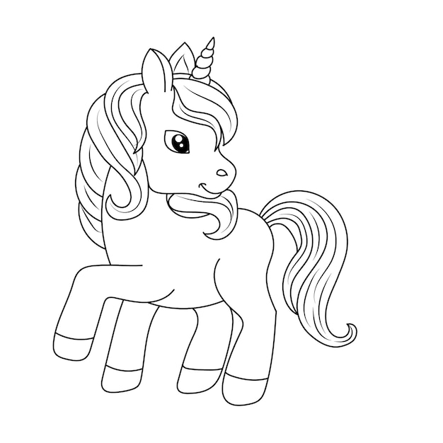 Unicorn kids line art coloring page vector design imprimível em branco para crianças