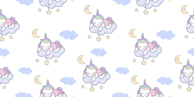 Unicórnio desenho animado pônei padrão sem emenda pegando estrela kawaii animal