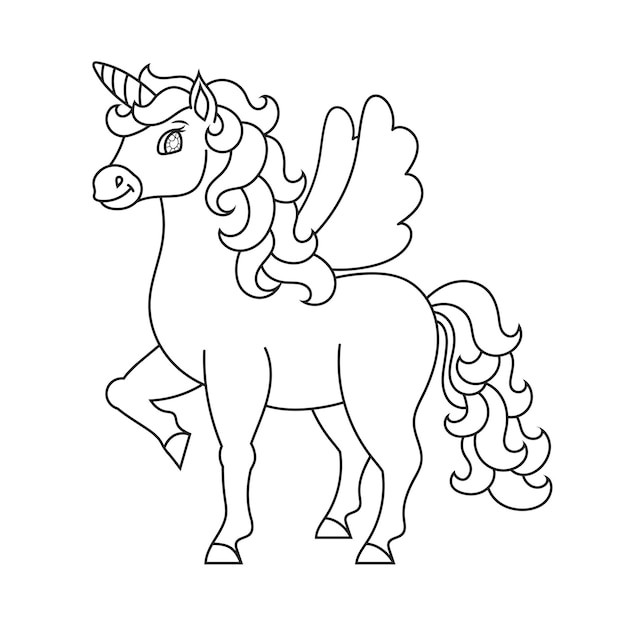 Cabeça de unicórnio de cavalo página de livro de colorir para crianças  personagem de desenho animado ilustração vetorial isolada no fundo branco