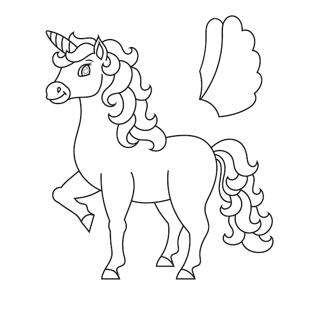 unicórnio fofo. cavalo mágico de fadas. página do livro para colorir para  crianças. estilo de desenho animado. ilustração vetorial isolada no fundo  branco. 3663858 Vetor no Vecteezy