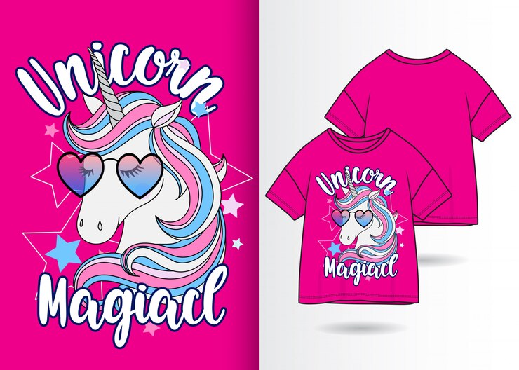Unicórnio fofo desenhado à mão com tshirt