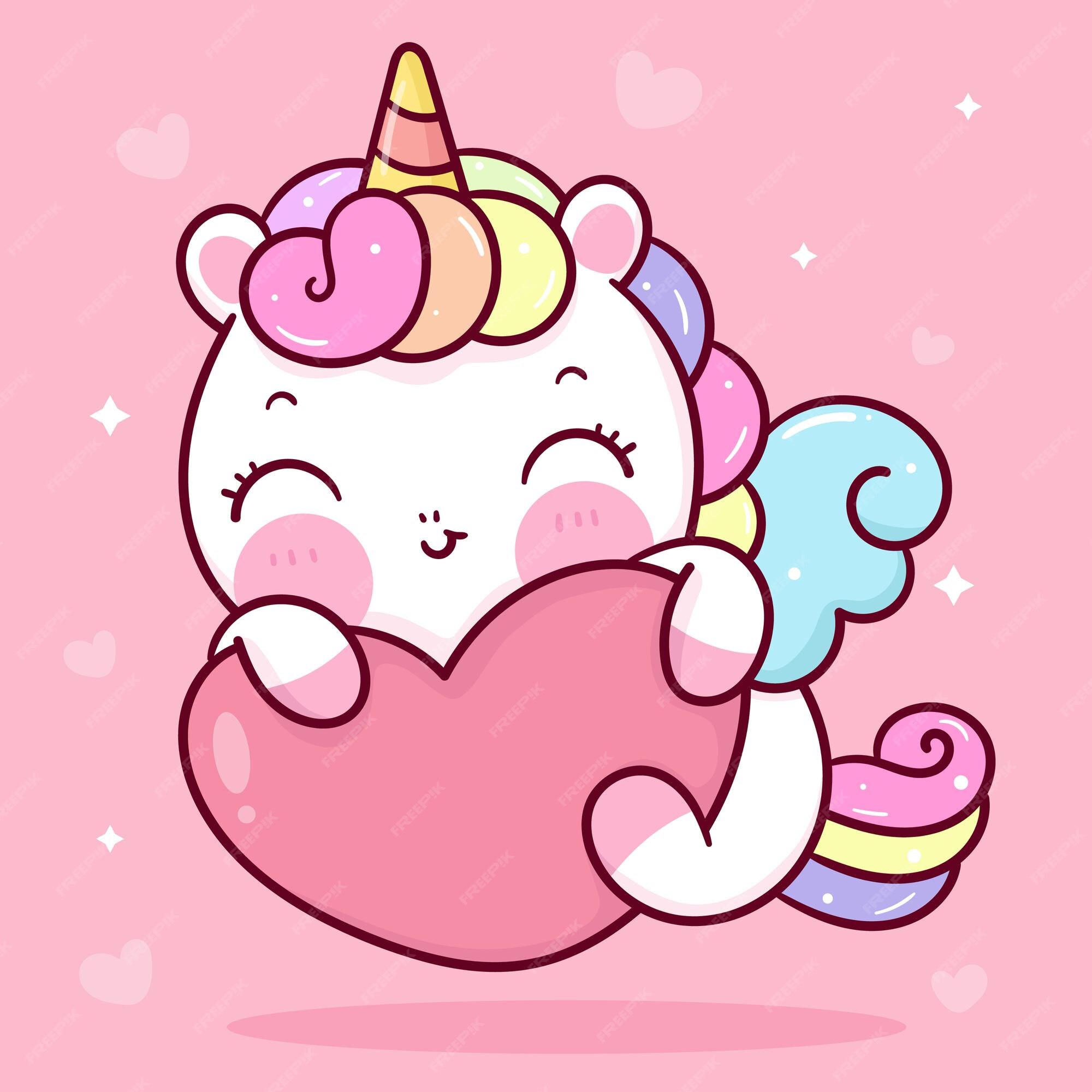 Pegasus de unicórnio fofo com desenho de kawaii de donut de dia dos  namorados