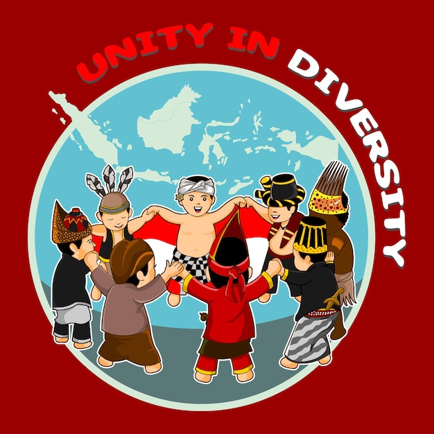 Vetor unidade da indonésia na diversidade com várias culturas