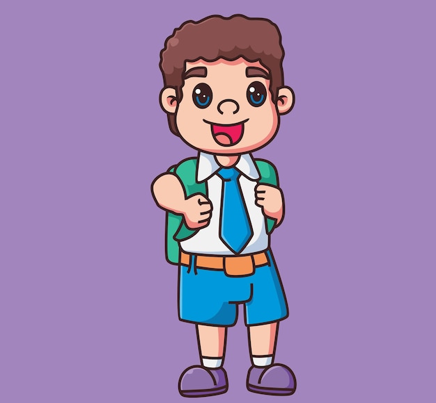 Uniforme escolar de menino bonito ilustração isolada de pessoa de desenho animado vetor de elemento de etiqueta de estilo simples