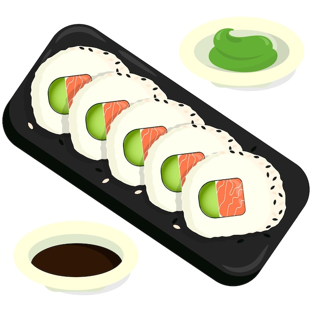 Uramaki sushi com ilustração de design plano de semente de gergelim