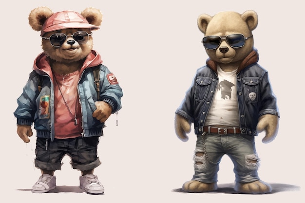 Urban Jungle Stylish Cartoon Bears em Modern Streetwear Ilustração vetorial para temas de cultura juvenil