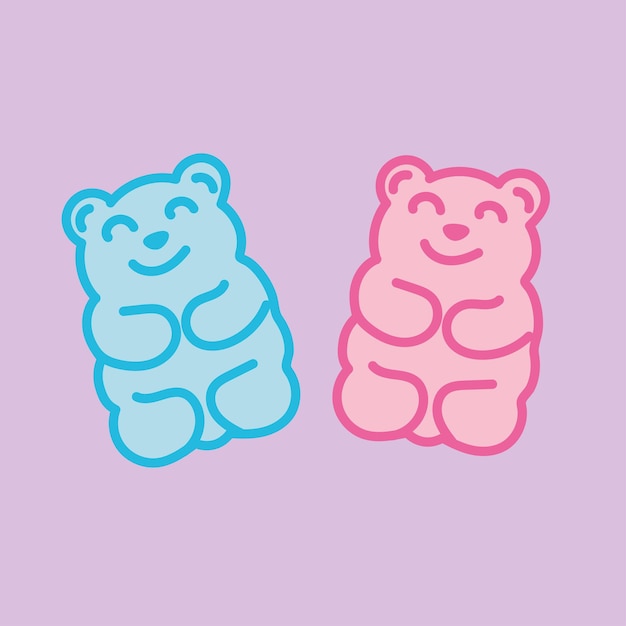 Ursinhos de goma azuis e rosa coloridos em forma de urso