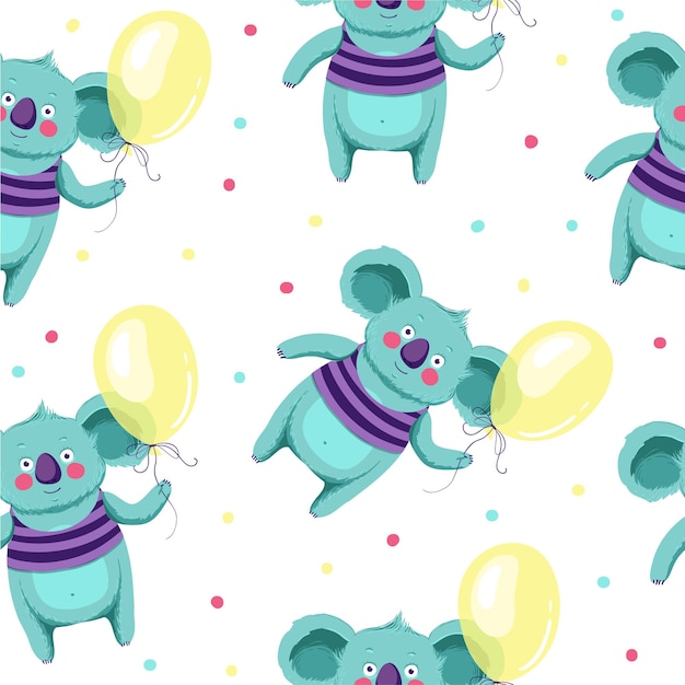 Urso australiano coala com airballon amarelo, ilustração vetorial. cartaz de design infantil, banner, camiseta, design de impressão. mamífero selvagem desenho em estilo kawaii.