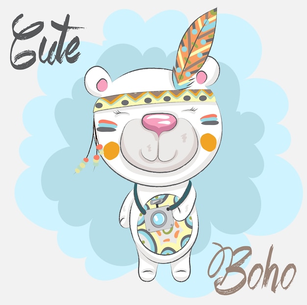 Vetor urso bonito boho cartoon mão desenhada