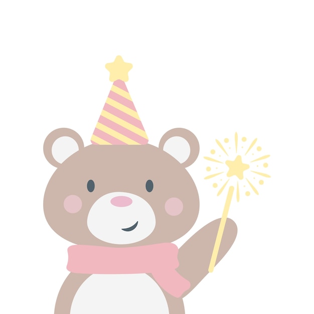 Vetor urso bonito com uma brilhante ilustração de clip art vetorial de celebração elemento de decoração festa de ano novo