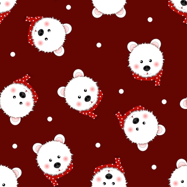 Urso branco com bolinhas vermelhas do lenço no fundo vermelho.