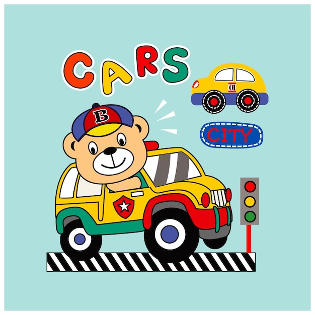 urso carros design ilustração vetorial dos desenhos animados