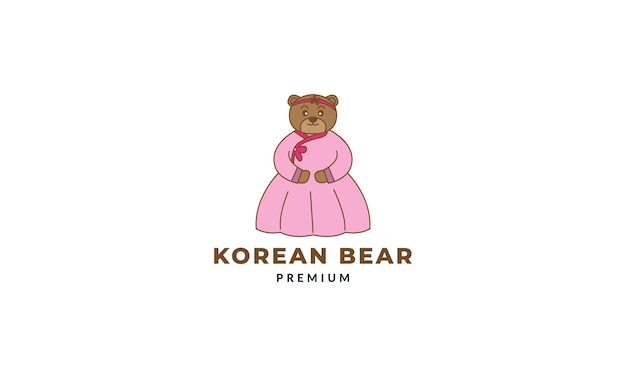 Urso com ilustração de vestido de cultura coreana desenho bonito