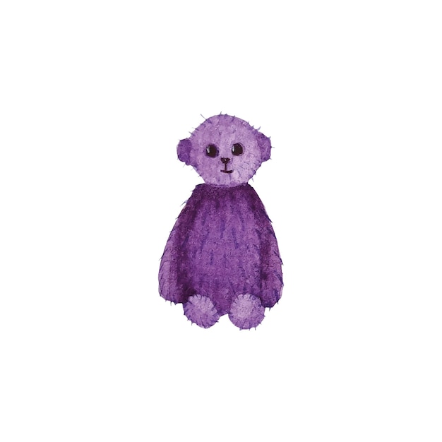 Vetor urso de brinquedo roxo aquarela