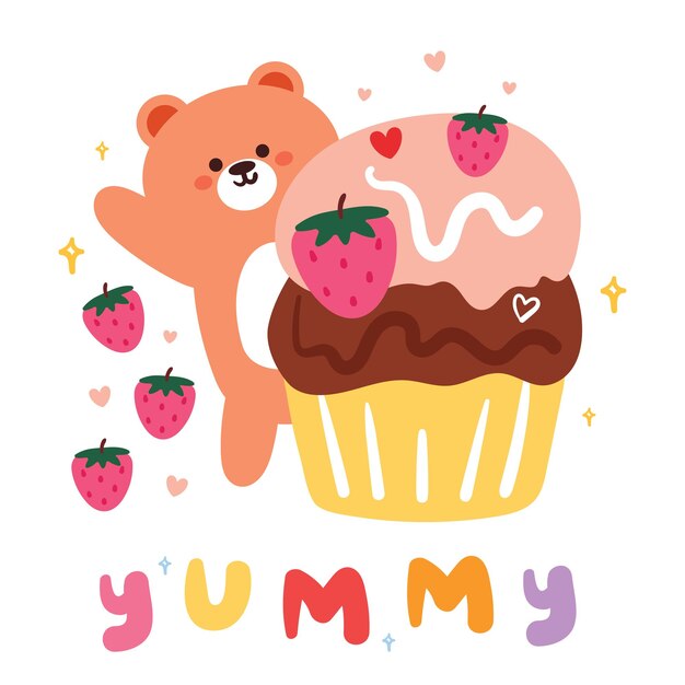 Urso de desenho animado com papel de parede de animal de sobremesa fofo para crianças fundo de cartão infantil