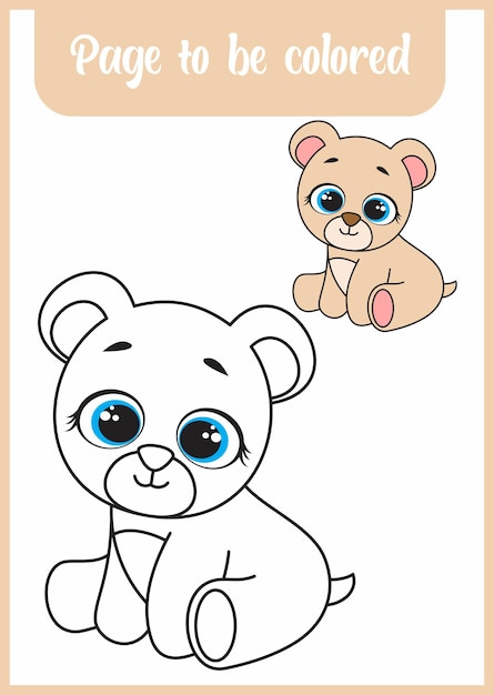 Urso de desenho animado de personagem fofo. colorir para criança