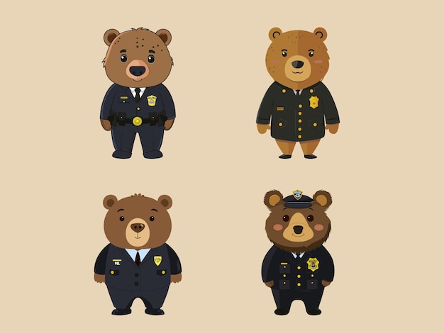 Urso de desenho animado em traje de polícia