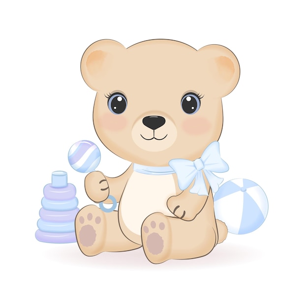 Urso de pelúcia fofo com ilustração de brinquedo de bebê