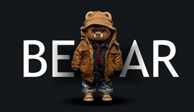 Urso de pelúcia fofo em um chapéu de calça de jaqueta marrom Engraçado ilustração encantadora de um ursinho de pelúcia