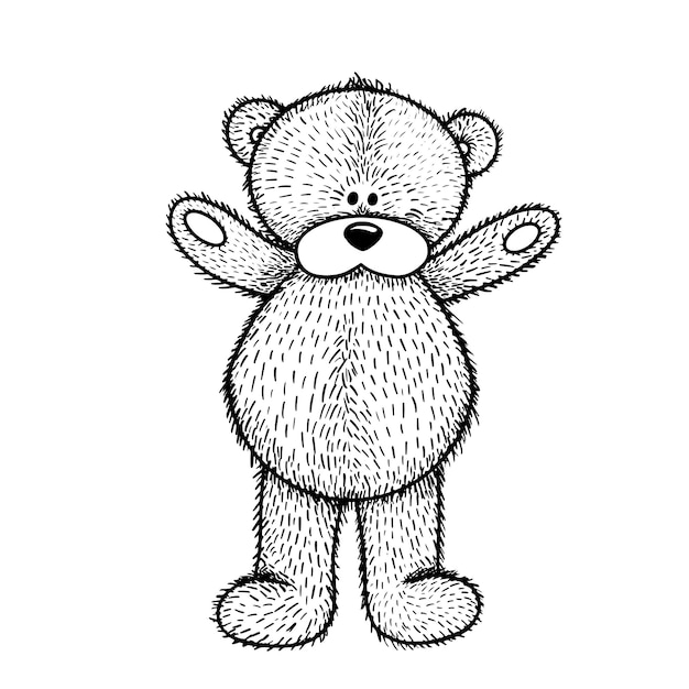 Urso de pelúcia isolado desenhado à mão. ilustração em vetor estilo doodle. brinquedo infantil.