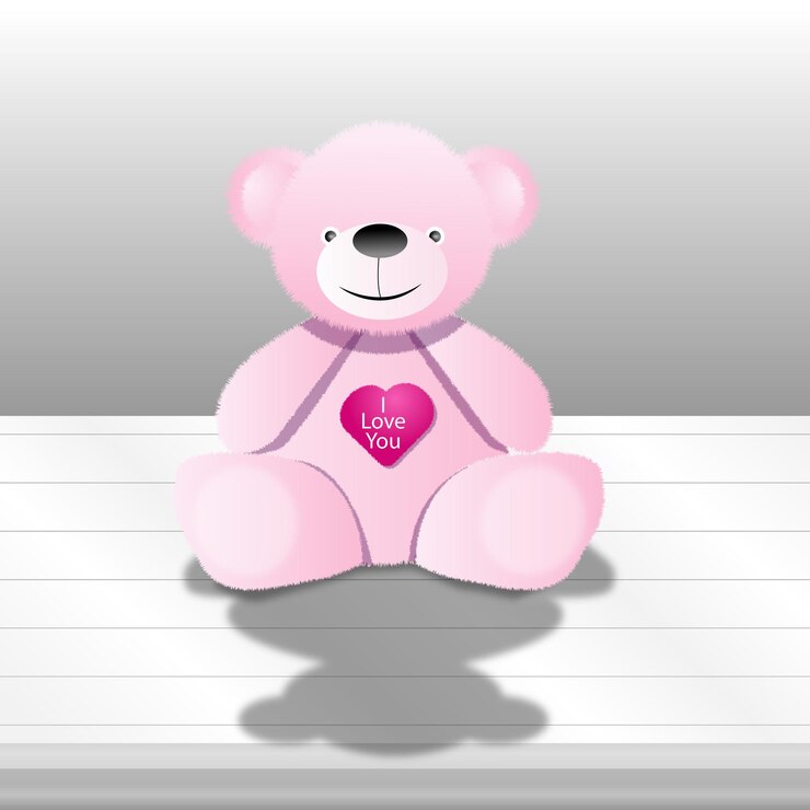 Vetor urso de pelúcia rosa com coração