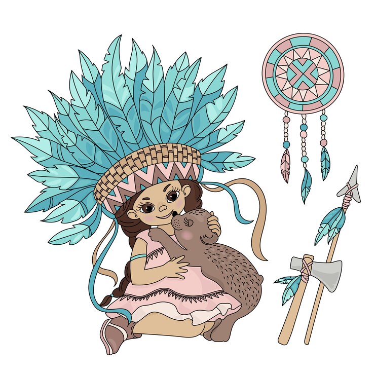 Vetor urso de pocahontas princesa animal indiana