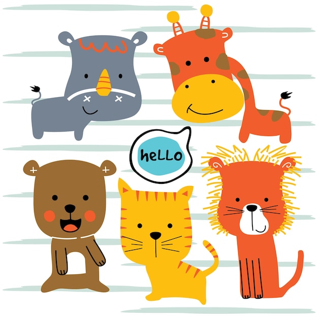 Vetor urso e amigos no desenho animado animal engraçado do zoológico