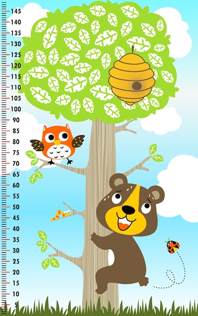 Vetor urso engraçado escalar uma árvore, parede do medidor