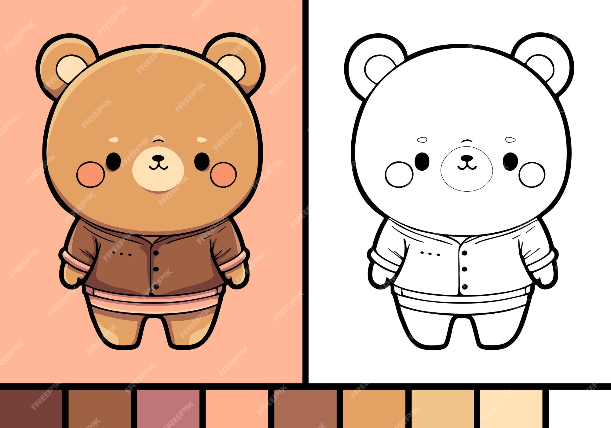 Urso fofo com ilustração de desenho animado de roupas em estilo de página  para colorir bebê animal selvagem