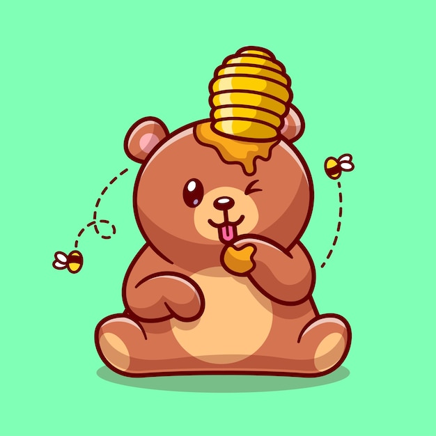 Urso fofo comendo mel dos desenhos animados ícone ilustração vetorial conceito de ícone de natureza animal isolado
