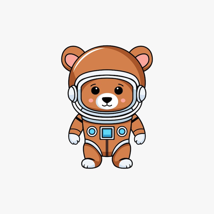 Vetor urso fofo de vetor simples em desenho animado de traje de astronauta