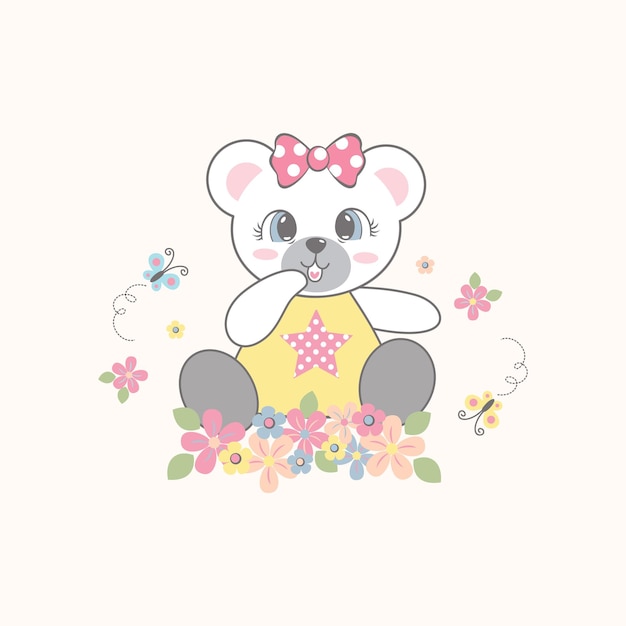 Urso fofo decorado com flores