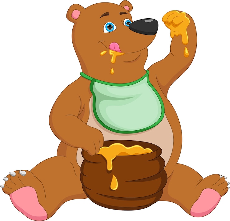 Vetor urso fofo dos desenhos animados comendo mel