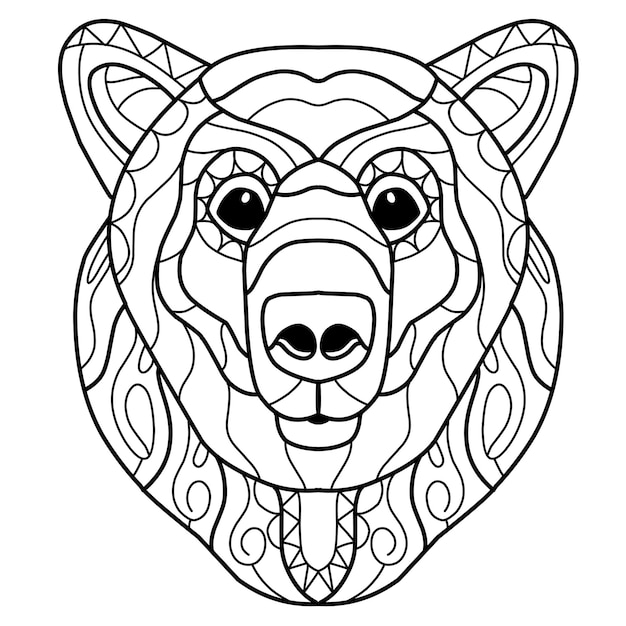 Urso fofo livro de colorir zentangle desenhado à mão isolado no fundo branco