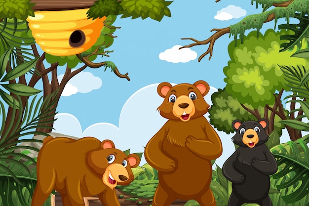 Urso fofo na cena da selva