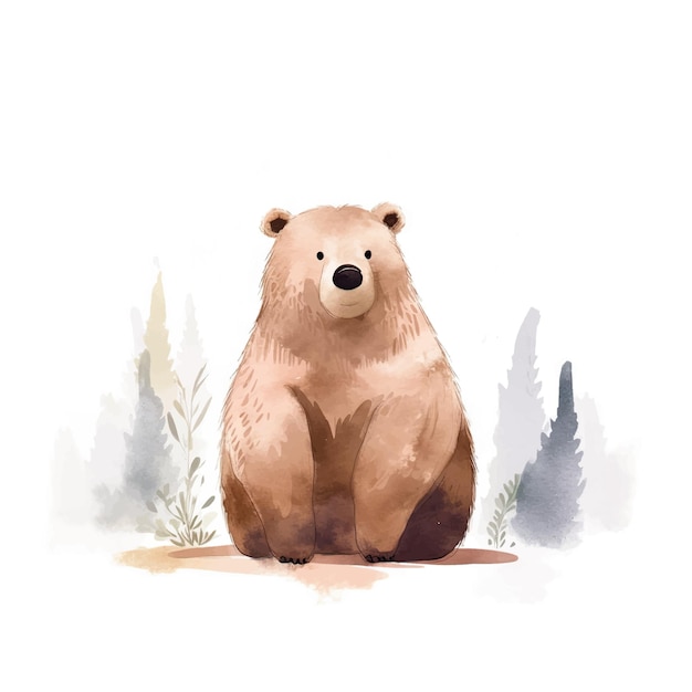 Urso fofo na floresta de outono ilustração em aquarela