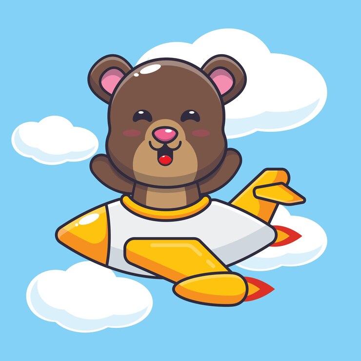 Vetor urso fofo passeio de avião